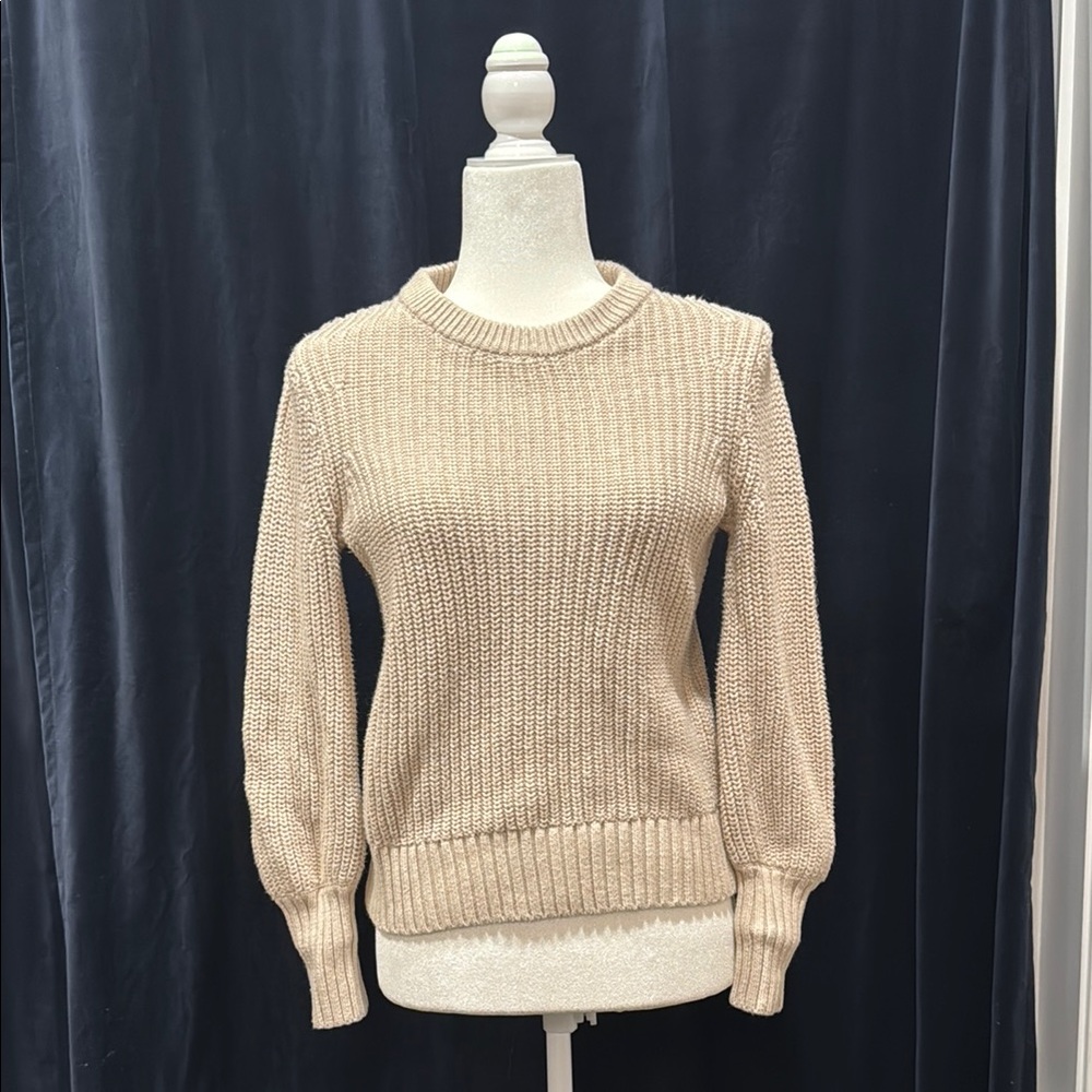 J. Crew Cream Crew Neck Sweater with Balloon Sleeves